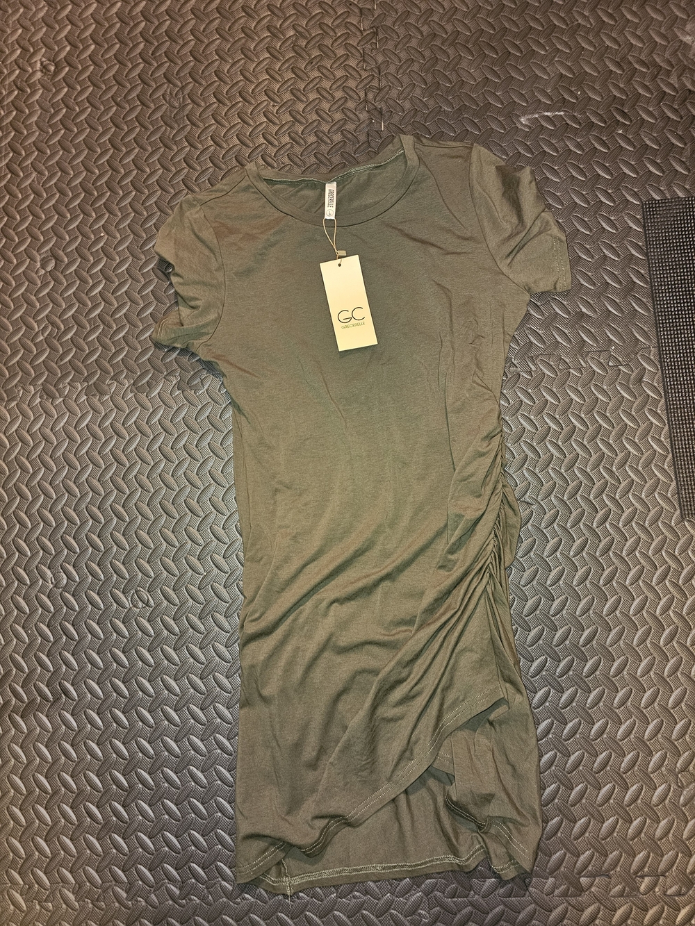 GC Olive Green Ruched-Side Midi Tee Dress